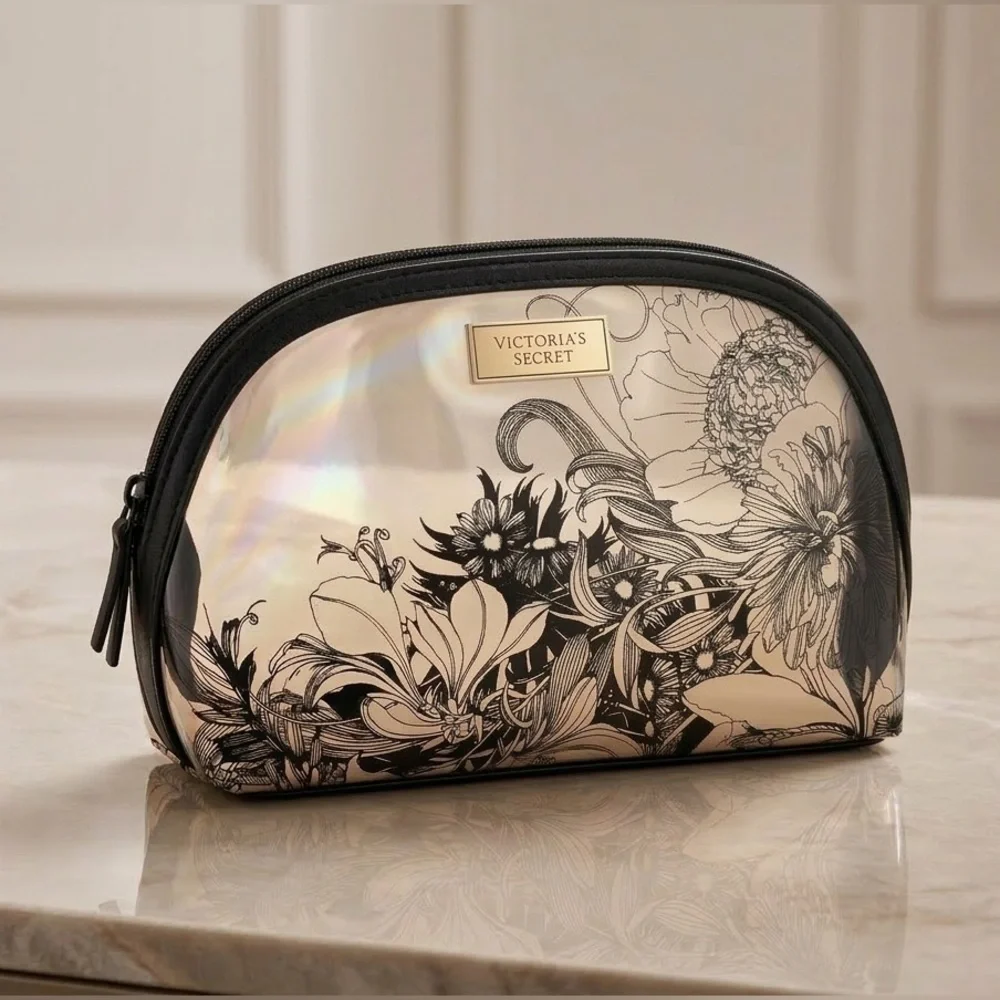 Victoria's Secret Black‎ and Cream Floral Pouch